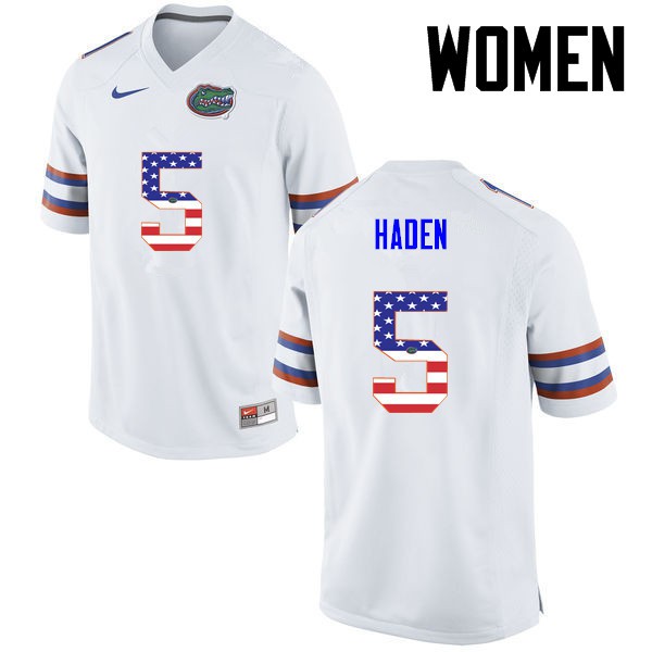 Florida Gators Women #5 Joe Haden College Football USA Flag Fashion White